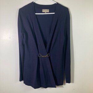 Womens Joan Vass Open Cardigan Sweater Gold Clasp Close Long Sleeve‎ Navy M